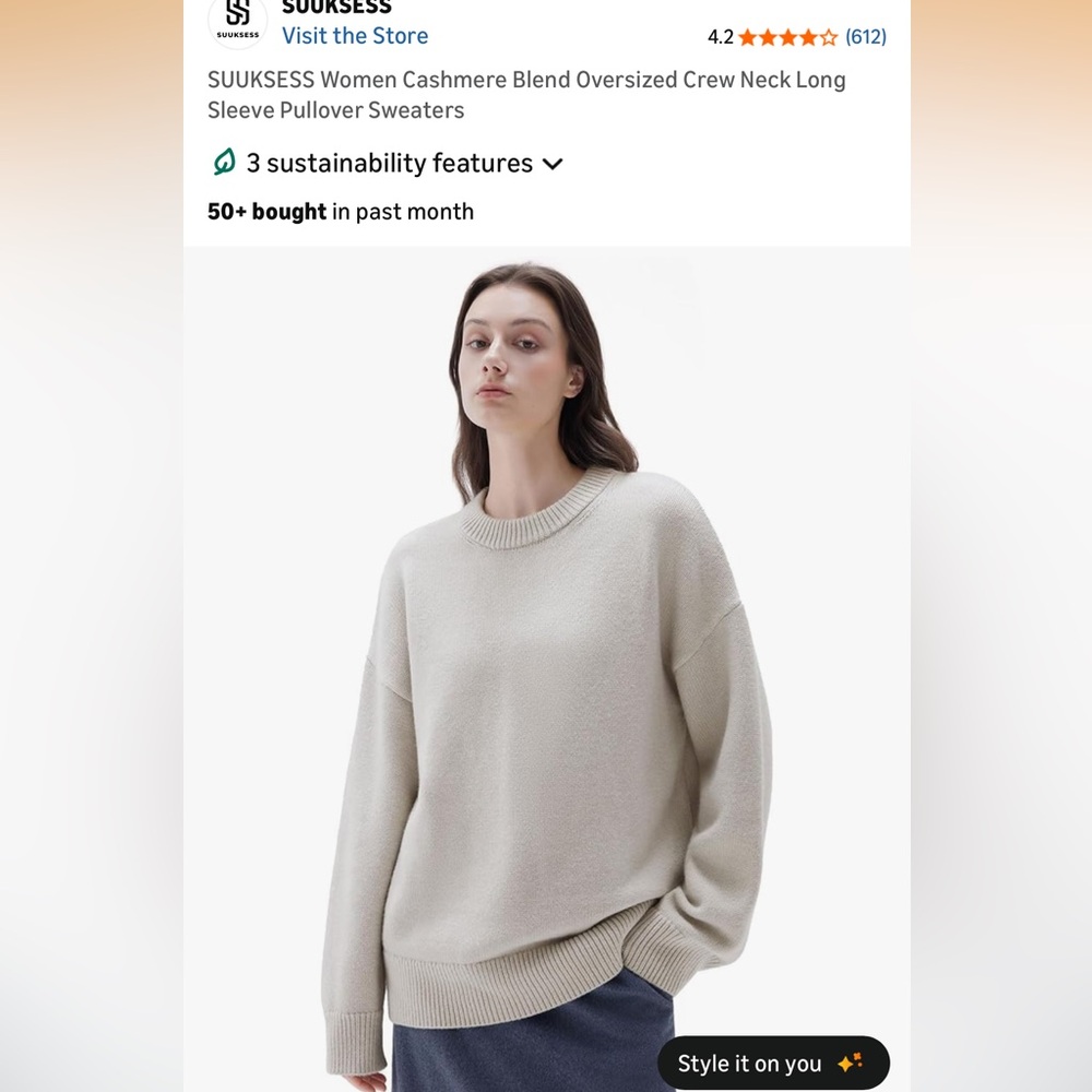 Amazon influencer Women’s Crewneck Sweater in cashmere blend - worn once